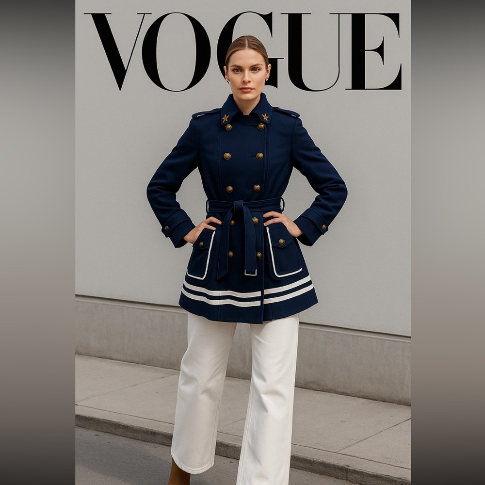 Desigual Navy Trench Coat with Gold Accents - PTP 20”
Length 31” - Picture 2 of 14